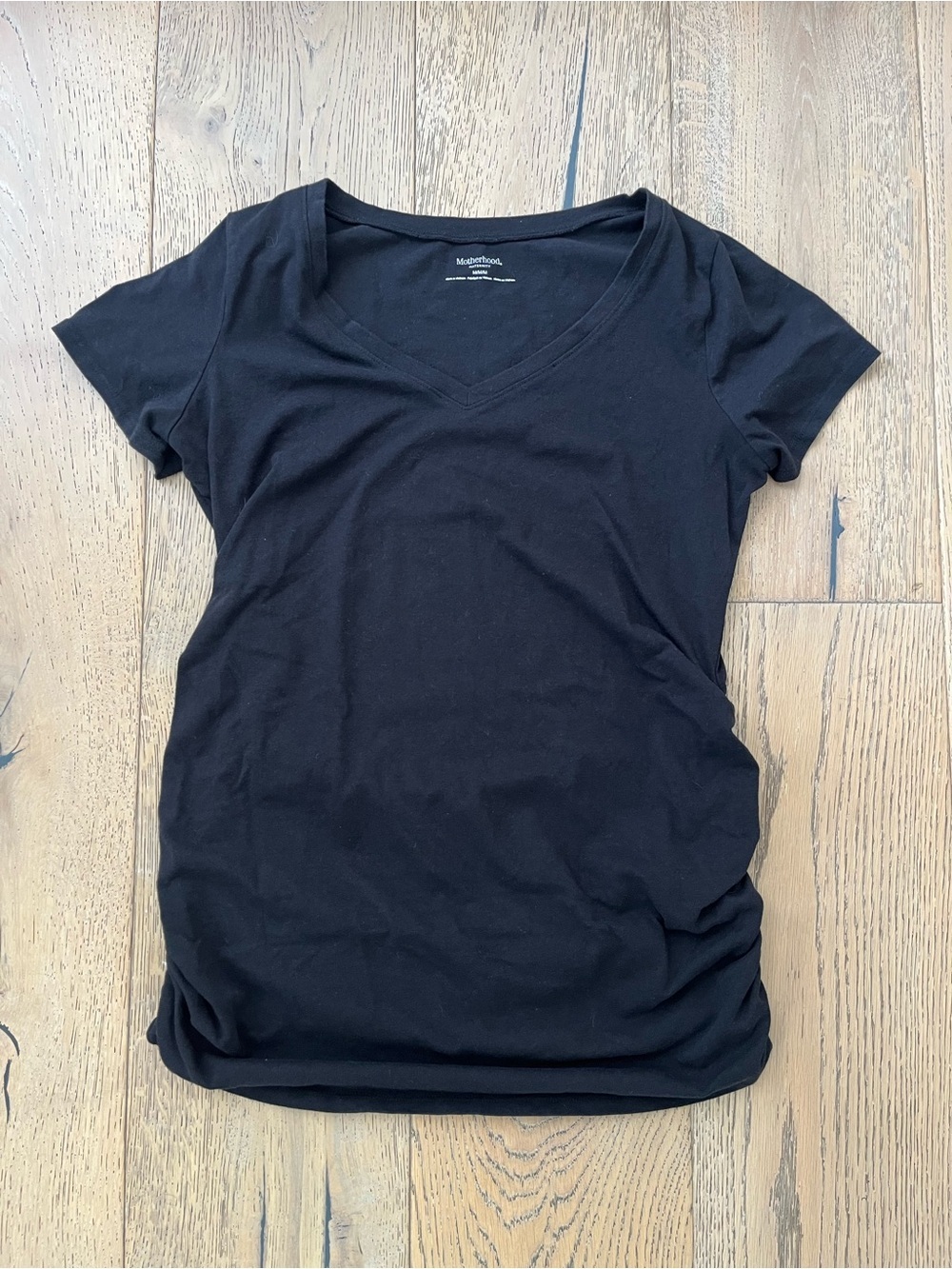 Motherhood Maternity Black V Neck T shirt Ruched Stretch Women Medium